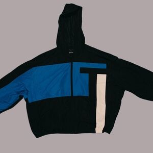 T by Alexander Wang Colorblock Hooded Windbreaker Jacket – Black Blue White XL
